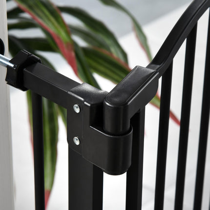 Adjustable 74-84cm Metal Pet Safety Gate with Auto-Close Door & Double Lock - Black