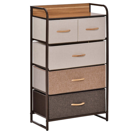 5-Drawer Dresser Tower 3-Tier Storage Organizer with Steel Frame and Wooden Top - Multi-coloured