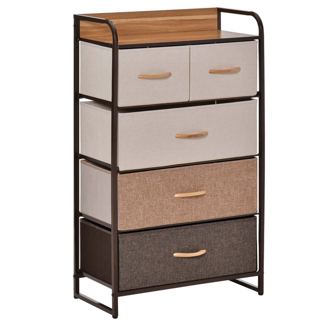 5-Drawer Dresser Tower 3-Tier Storage Organizer with Steel Frame and Wooden Top - Multi-coloured