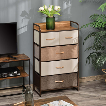 5-Drawer Dresser Tower 3-Tier Storage Organizer with Steel Frame and Wooden Top - Multi-coloured