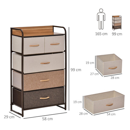5-Drawer Dresser Tower 3-Tier Storage Organizer with Steel Frame and Wooden Top - Multi-coloured
