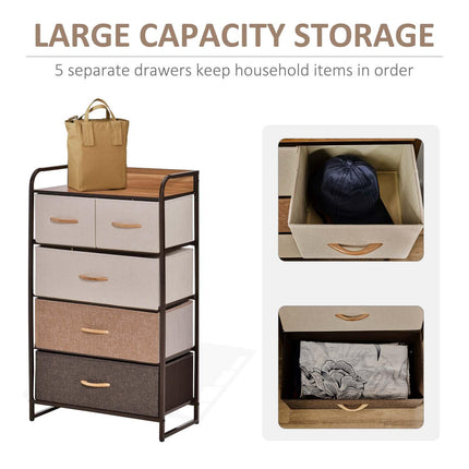 5-Drawer Dresser Tower 3-Tier Storage Organizer with Steel Frame and Wooden Top - Multi-coloured