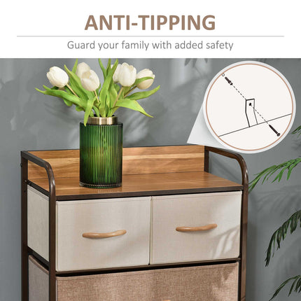 5-Drawer Dresser Tower 3-Tier Storage Organizer with Steel Frame and Wooden Top - Multi-coloured