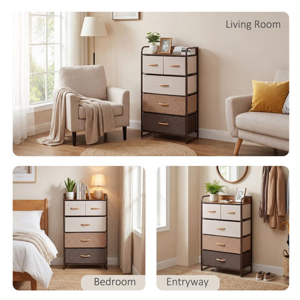 5-Drawer Dresser Tower 3-Tier Storage Organizer with Steel Frame and Wooden Top - Multi-coloured
