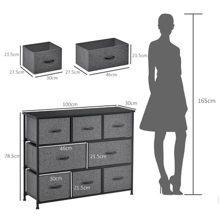 Chest of Drawers with 8 Foldable Drawers, 3-Tier Fabric Bedroom Dresser, Clothes