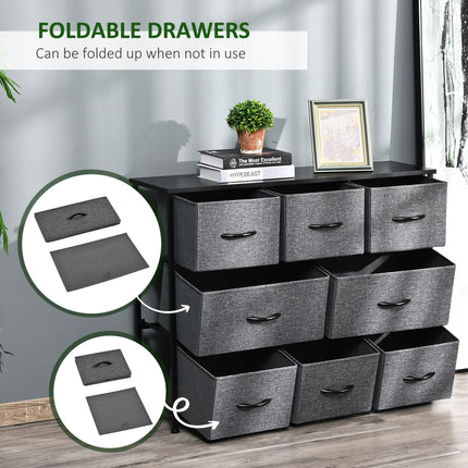 Chest of Drawers with 8 Foldable Drawers, 3-Tier Fabric Bedroom Dresser, Clothes