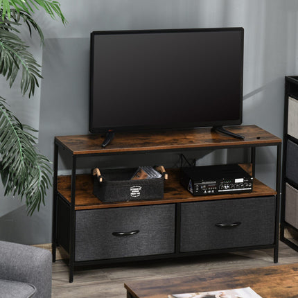 TV Stand with 2 Foldable Linen Drawers and Shelving for TVs up to 47" - Rustic Brown