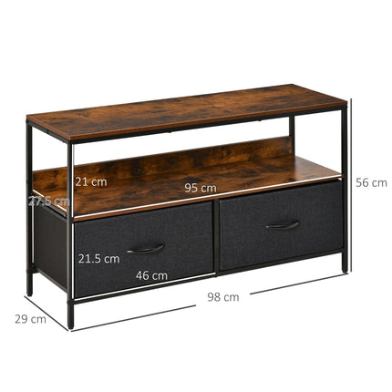 TV Stand with 2 Foldable Linen Drawers and Shelving for TVs up to 47" - Rustic Brown