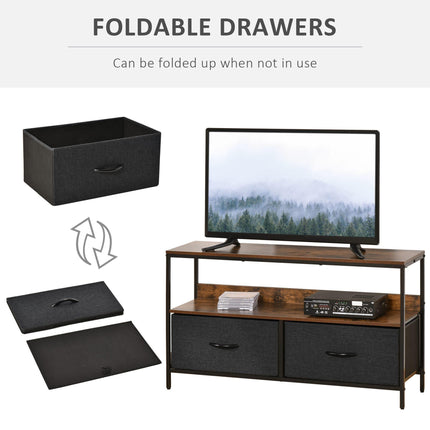 TV Stand with 2 Foldable Linen Drawers and Shelving for TVs up to 47" - Rustic Brown