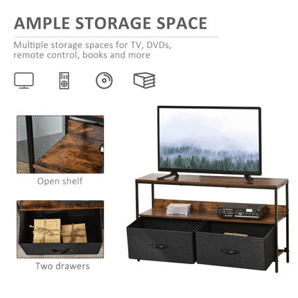 TV Stand with 2 Foldable Linen Drawers and Shelving for TVs up to 47" - Rustic Brown