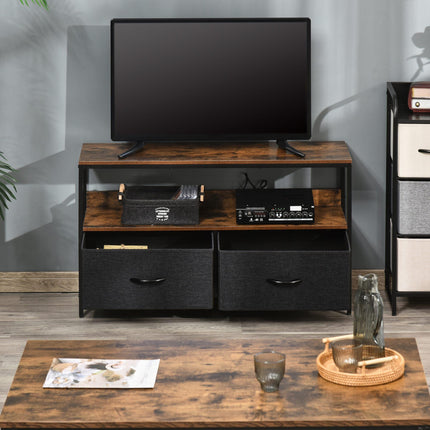 TV Stand with 2 Foldable Linen Drawers and Shelving for TVs up to 47" - Rustic Brown