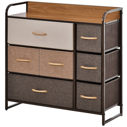 7-Drawer Fabric Chest of Drawers with Steel Frame and Wooden Top, 3-Tier Storage Organizer for Bedroom Hallway Entryway - Multicoloured
