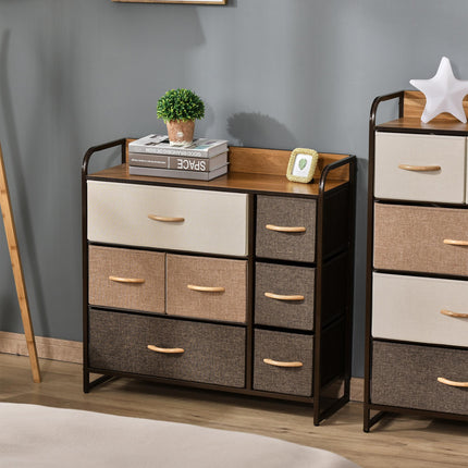 7-Drawer Fabric Chest of Drawers with Steel Frame and Wooden Top, 3-Tier Storage Organizer for Bedroom Hallway Entryway - Multicoloured