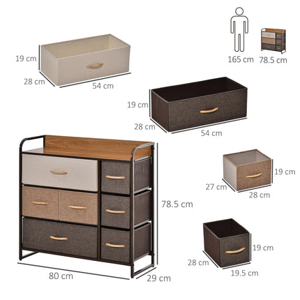 7-Drawer Fabric Chest of Drawers with Steel Frame and Wooden Top, 3-Tier Storage Organizer for Bedroom Hallway Entryway - Multicoloured