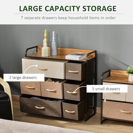 7-Drawer Fabric Chest of Drawers with Steel Frame and Wooden Top, 3-Tier Storage Organizer for Bedroom Hallway Entryway - Multicoloured