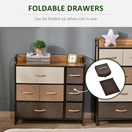 7-Drawer Fabric Chest of Drawers with Steel Frame and Wooden Top, 3-Tier Storage Organizer for Bedroom Hallway Entryway - Multicoloured