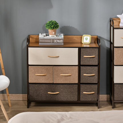 7-Drawer Fabric Chest of Drawers with Steel Frame and Wooden Top, 3-Tier Storage Organizer for Bedroom Hallway Entryway - Multicoloured