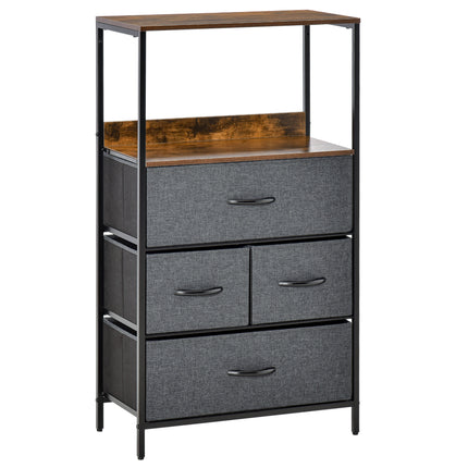 Storage Chest with 4 Fabric Drawers Bedroom and Living Room Cabinet - Black