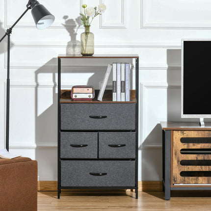 Storage Chest with 4 Fabric Drawers Bedroom and Living Room Cabinet - Black