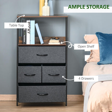 Storage Chest with 4 Fabric Drawers Bedroom and Living Room Cabinet - Black