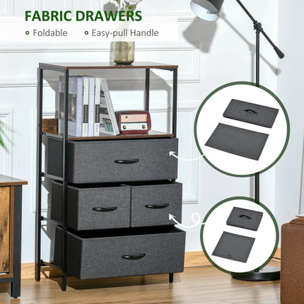 Storage Chest with 4 Fabric Drawers Bedroom and Living Room Cabinet - Black