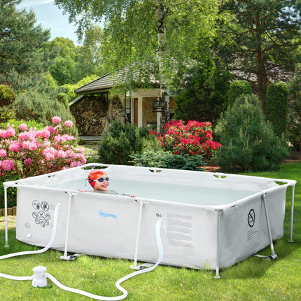 Steel Frame Above Ground Pool 292x190x75cm with Filter Pump and Reinforced Sidewalls - Grey