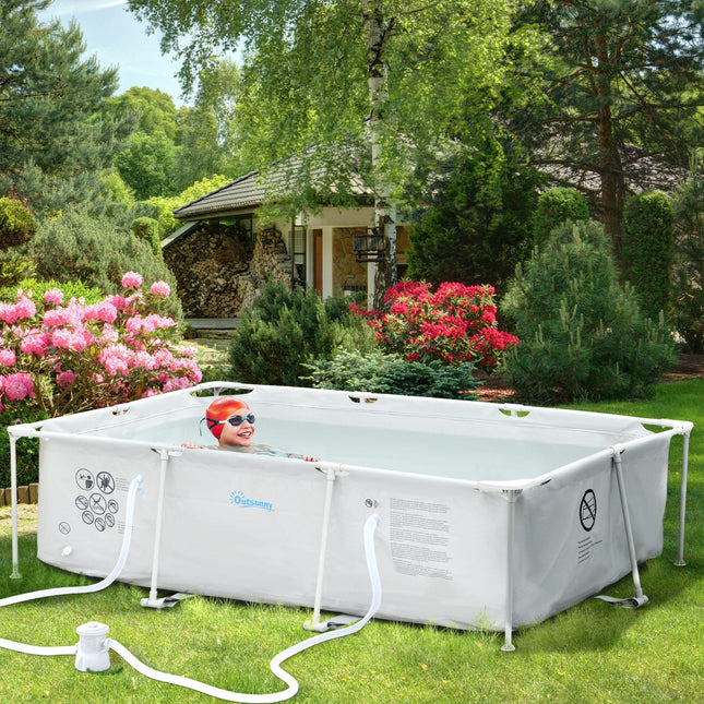 Steel Frame Above Ground Pool 292x190x75cm with Filter Pump and Reinforced Sidewalls - Grey