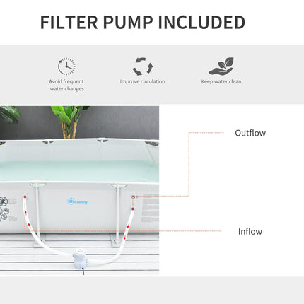 Steel Frame Above Ground Pool 292x190x75cm with Filter Pump and Reinforced Sidewalls - Grey