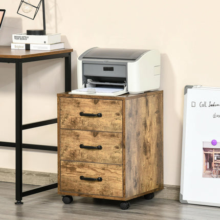 Rolling File Cabinet 3-Drawer Mobile Filing Organizer Under Desk - Brown