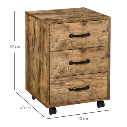 Rolling File Cabinet 3-Drawer Mobile Filing Organizer Under Desk - Brown