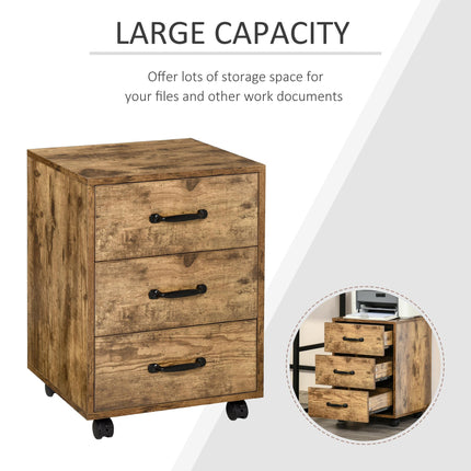 Rolling File Cabinet 3-Drawer Mobile Filing Organizer Under Desk - Brown