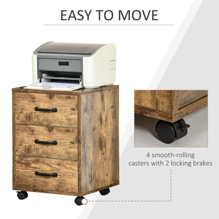 Rolling File Cabinet 3-Drawer Mobile Filing Organizer Under Desk - Brown