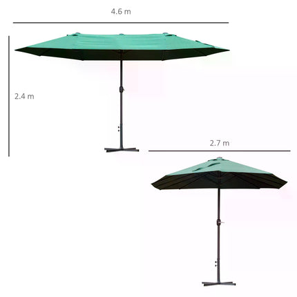 4.6m Double Canopy Garden Parasol UV Resistant - Dark Green