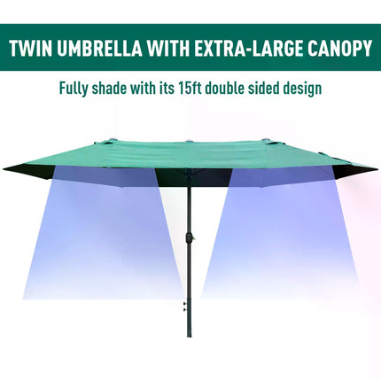 4.6m Double Canopy Garden Parasol UV Resistant - Dark Green