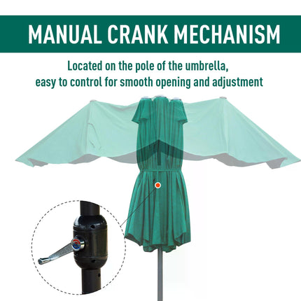 4.6m Double Canopy Garden Parasol UV Resistant - Dark Green