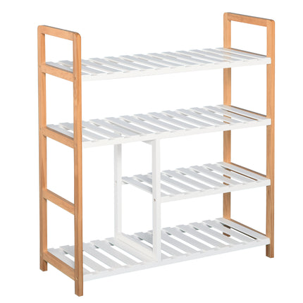 4 Tier Shoe Rack Storage Stand Organizer 78x68x26 cm with Boot Compartment - Brown & White