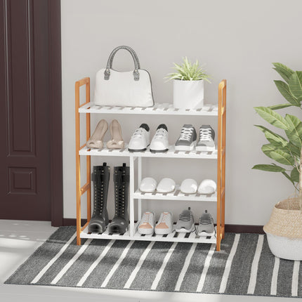 4 Tier Shoe Rack Storage Stand Organizer 78x68x26 cm with Boot Compartment - Brown & White