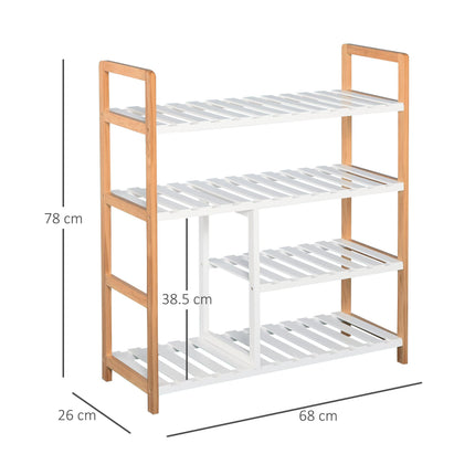 4 Tier Shoe Rack Storage Stand Organizer 78x68x26 cm with Boot Compartment - Brown & White