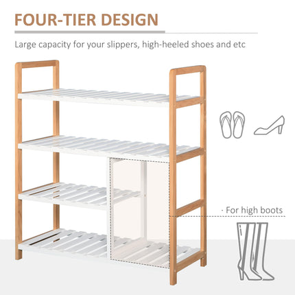 4 Tier Shoe Rack Storage Stand Organizer 78x68x26 cm with Boot Compartment - Brown & White