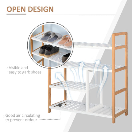 4 Tier Shoe Rack Storage Stand Organizer 78x68x26 cm with Boot Compartment - Brown & White