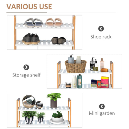 4 Tier Shoe Rack Storage Stand Organizer 78x68x26 cm with Boot Compartment - Brown & White