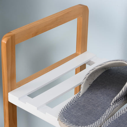 4 Tier Shoe Rack Storage Stand Organizer 78x68x26 cm with Boot Compartment - Brown & White