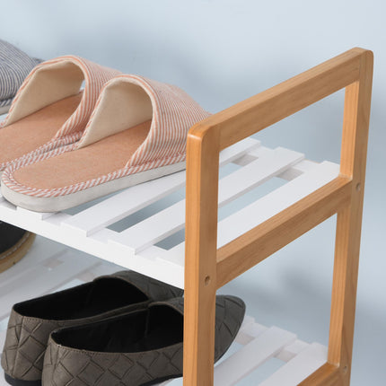 4 Tier Shoe Rack Storage Stand Organizer 78x68x26 cm with Boot Compartment - Brown & White