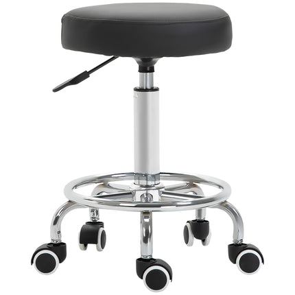 Height Adjustable PU Leather Swivel Salon Stool with Footrest - Black