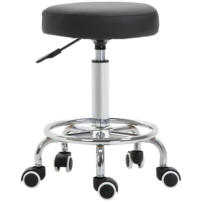 Height Adjustable PU Leather Swivel Salon Stool with Footrest - Black