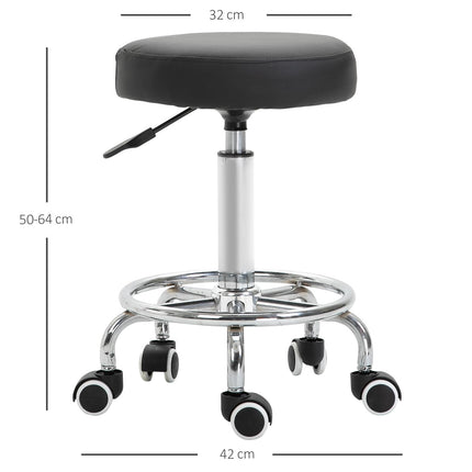 Height Adjustable PU Leather Swivel Salon Stool with Footrest - Black