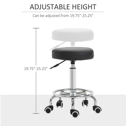Height Adjustable PU Leather Swivel Salon Stool with Footrest - Black