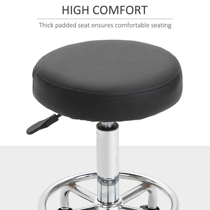 Height Adjustable PU Leather Swivel Salon Stool with Footrest - Black