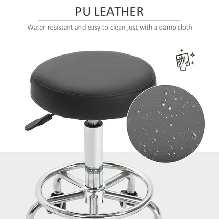 Height Adjustable PU Leather Swivel Salon Stool with Footrest - Black