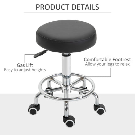 Height Adjustable PU Leather Swivel Salon Stool with Footrest - Black